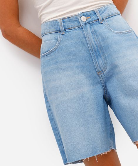 bermuda reta feminina jeans cintura alta azul
