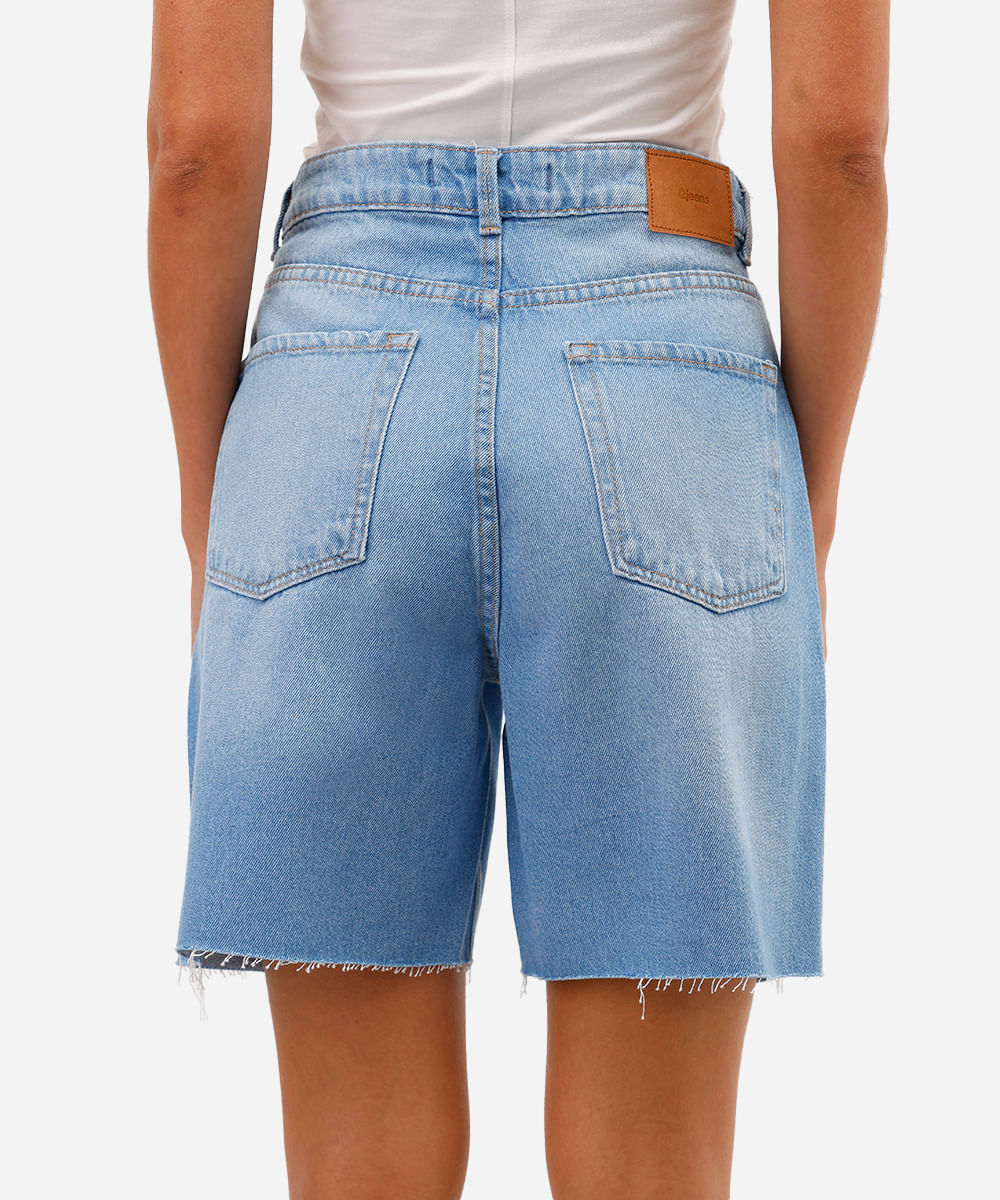 bermuda reta feminina jeans cintura alta azul