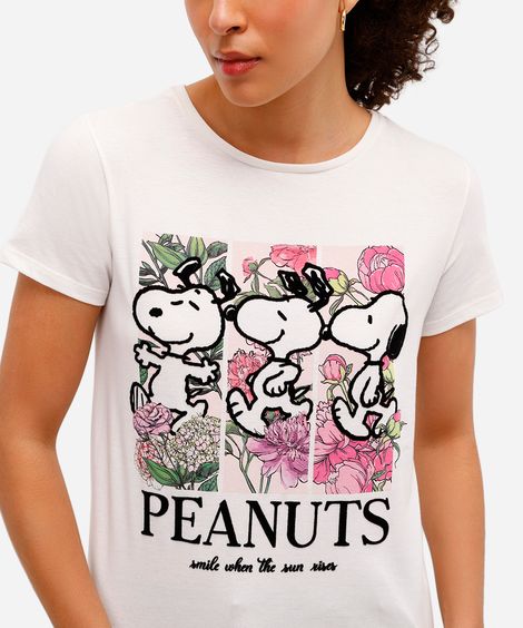 camiseta feminina de algodão snoopy texturizada off white