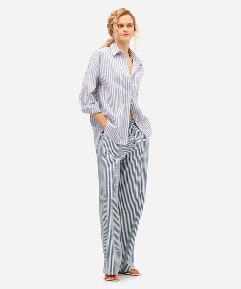 calça estilo pijama feminina de algodão listrada off white