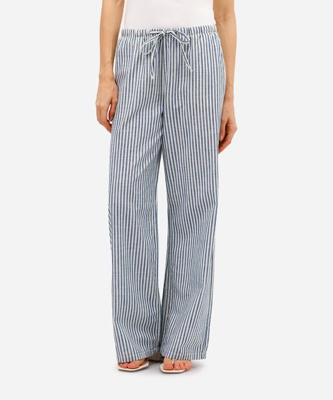 calça estilo pijama feminina de algodão listrada off white