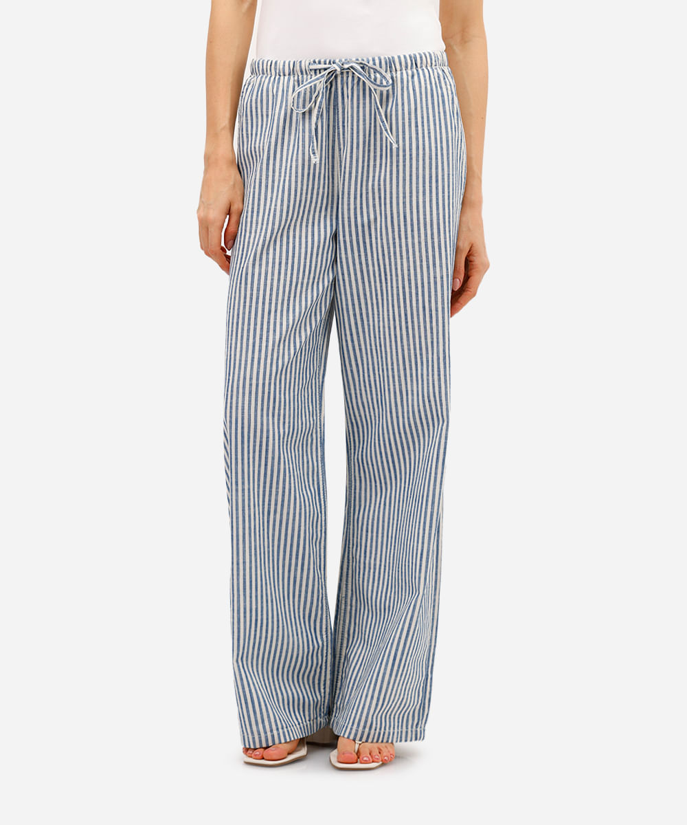calça estilo pijama feminina de algodão listrada off white