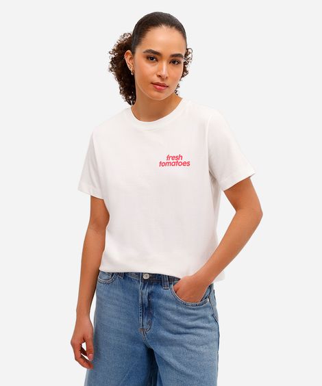 camiseta feminina de algodão manga curta garfield off white