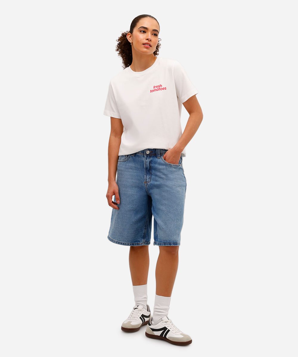 camiseta feminina de algodão manga curta garfield off white
