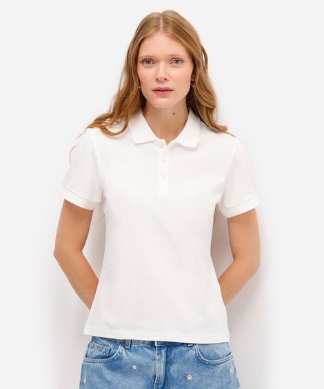 polo básica feminina de algodão  off white