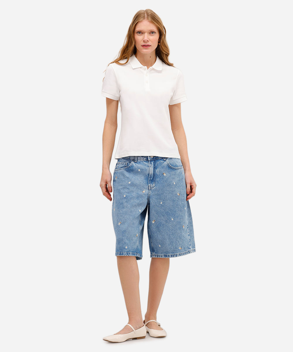 polo básica feminina de algodão  off white