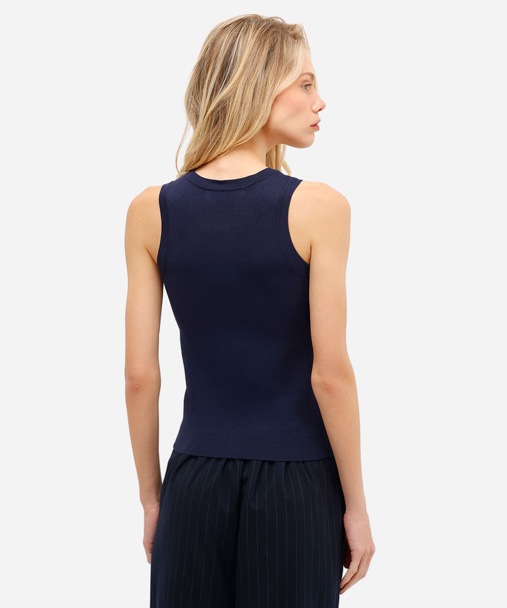 regata feminina de tricot com botões azul