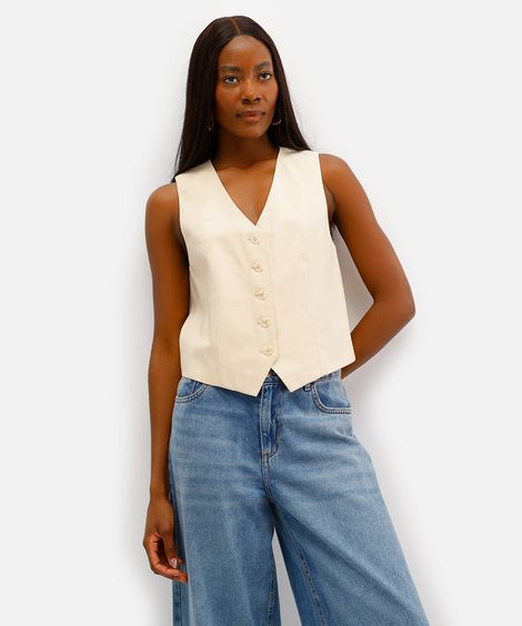 colete feminino de alfaiataria em viscose amarelo