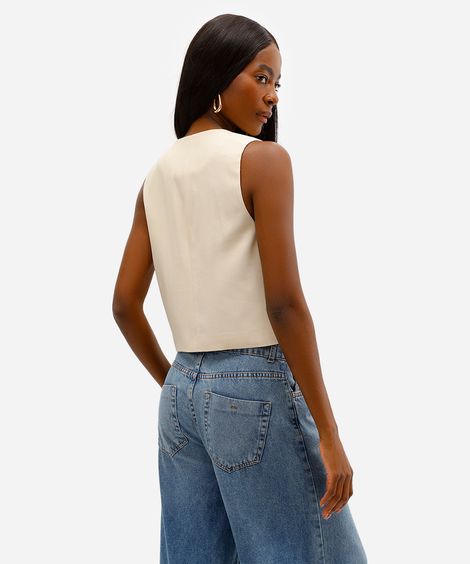 colete feminino de alfaiataria em viscose amarelo