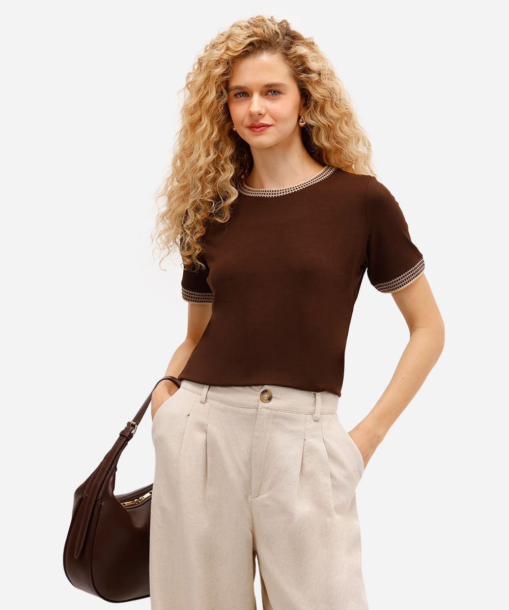 blusa feminina de viscose manga curta marrom