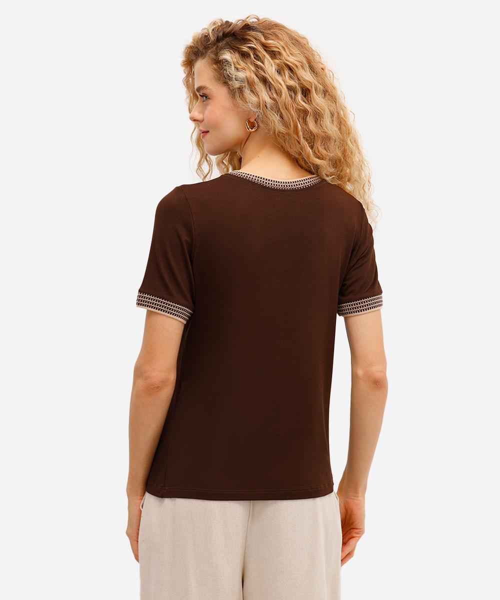 blusa feminina de viscose manga curta marrom