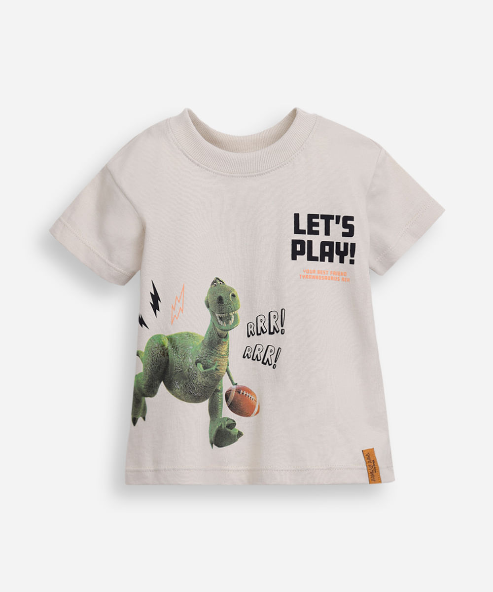 camiseta de algodão infantil manga curta dinossauro toy story bege
