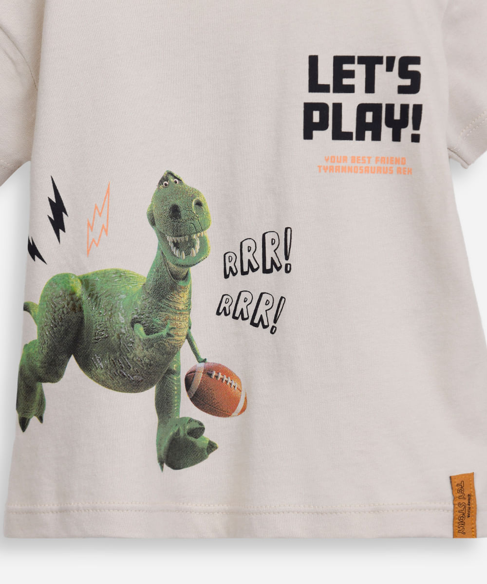 camiseta de algodão infantil manga curta dinossauro toy story bege