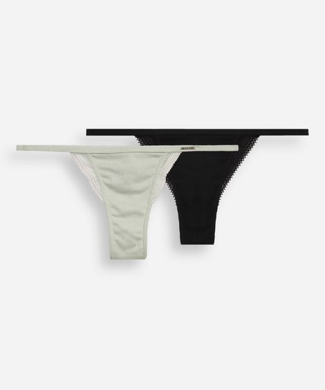 kit de 2 calcinhas femininas string com renda colorida