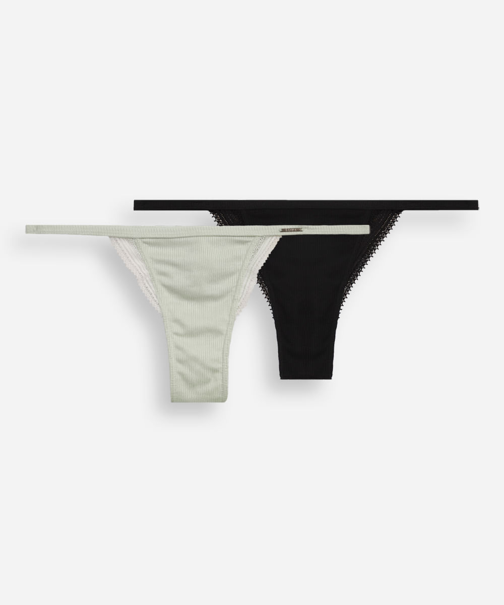 kit de 2 calcinhas femininas string com renda colorida