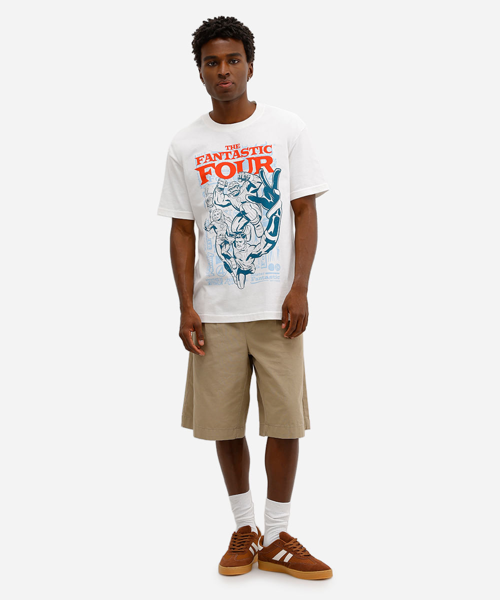 camiseta relaxed fit masculino de algodão quarteto fantástico off white
