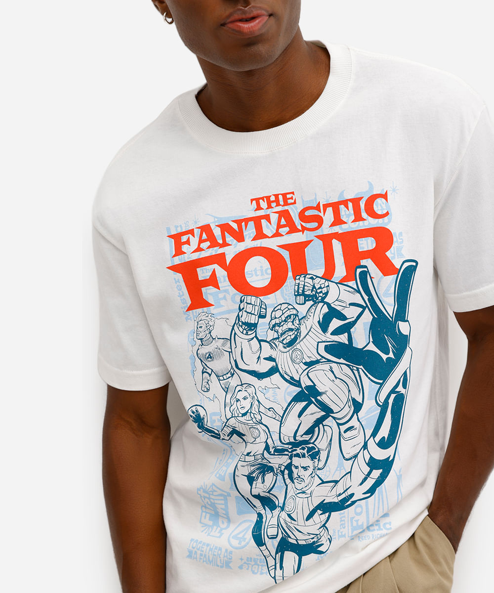 camiseta relaxed fit masculino de algodão quarteto fantástico off white