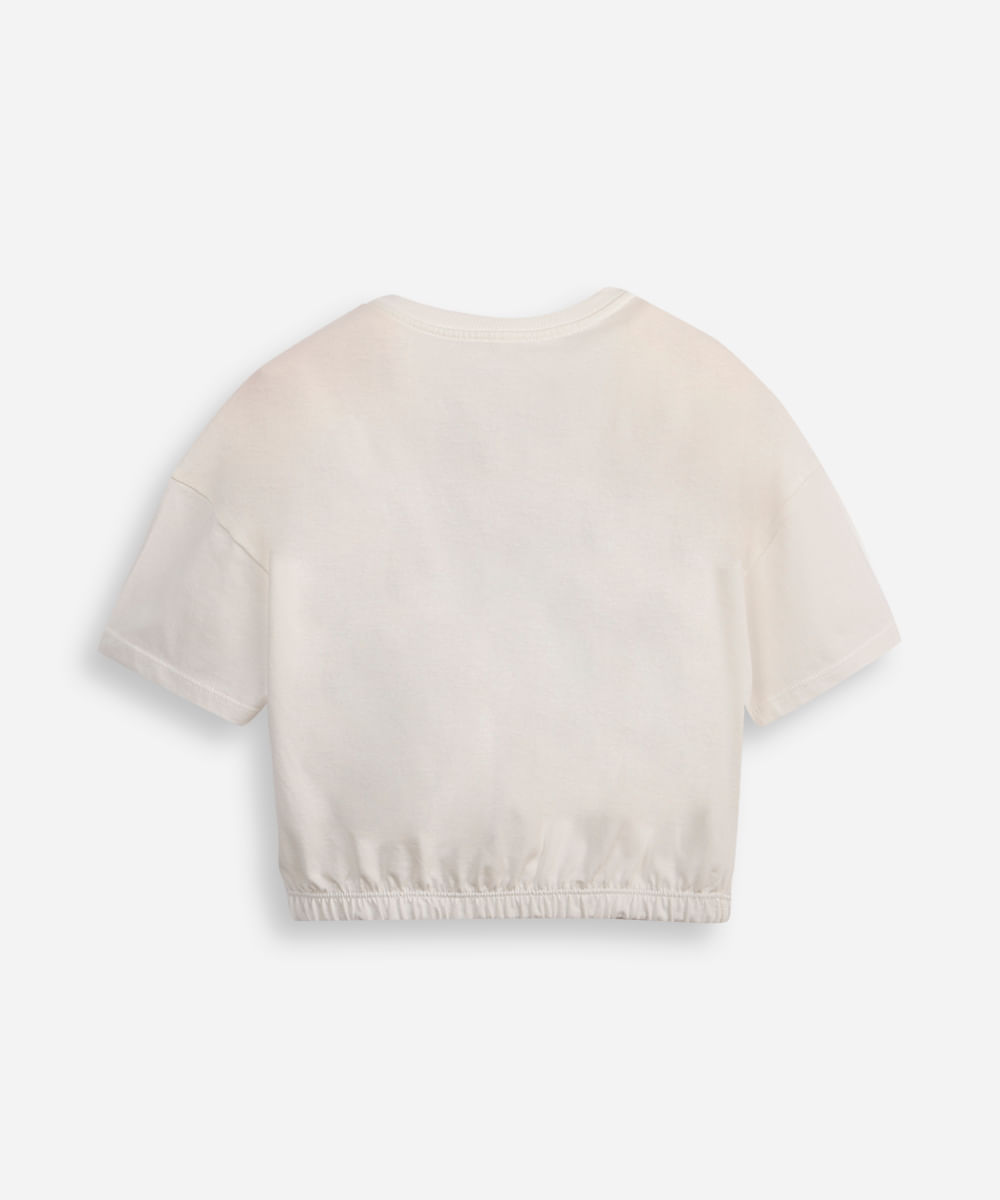 camiseta de algodão infantil manga curta kuromi com paetê off white