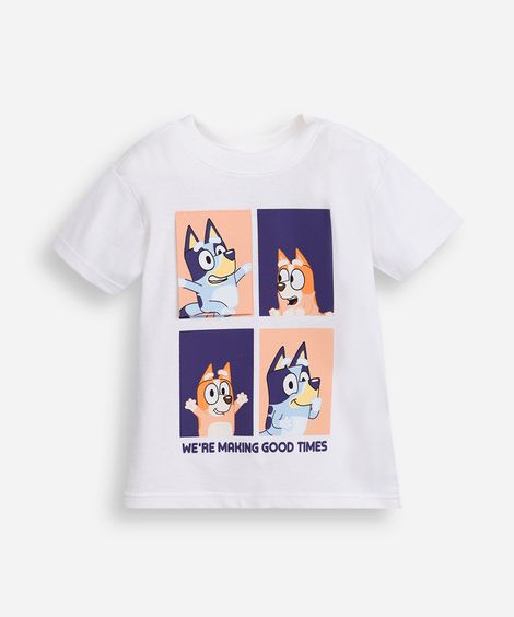 camiseta de algodão infantil manga curta bluey e bingo off white