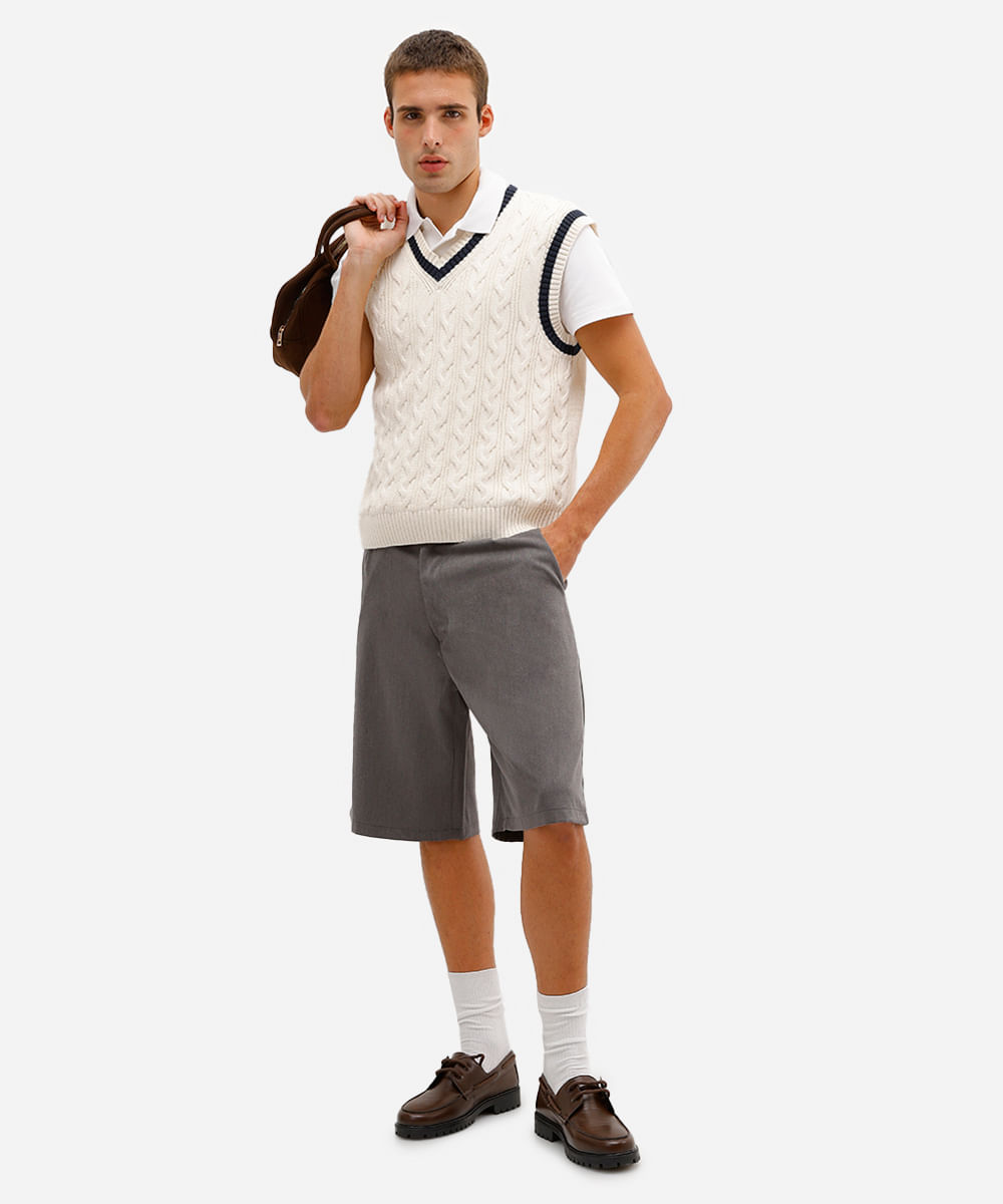 bermuda baggy masculina de alfaiataria cinza