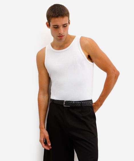 regata básica masculina de tricot com algodão peruano branca