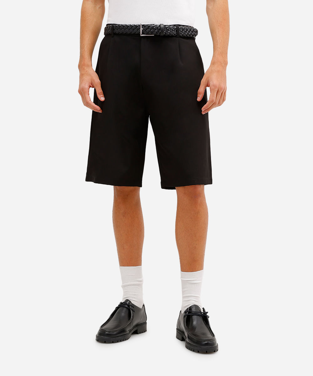 bermuda baggy masculina de alfaiataria  preta