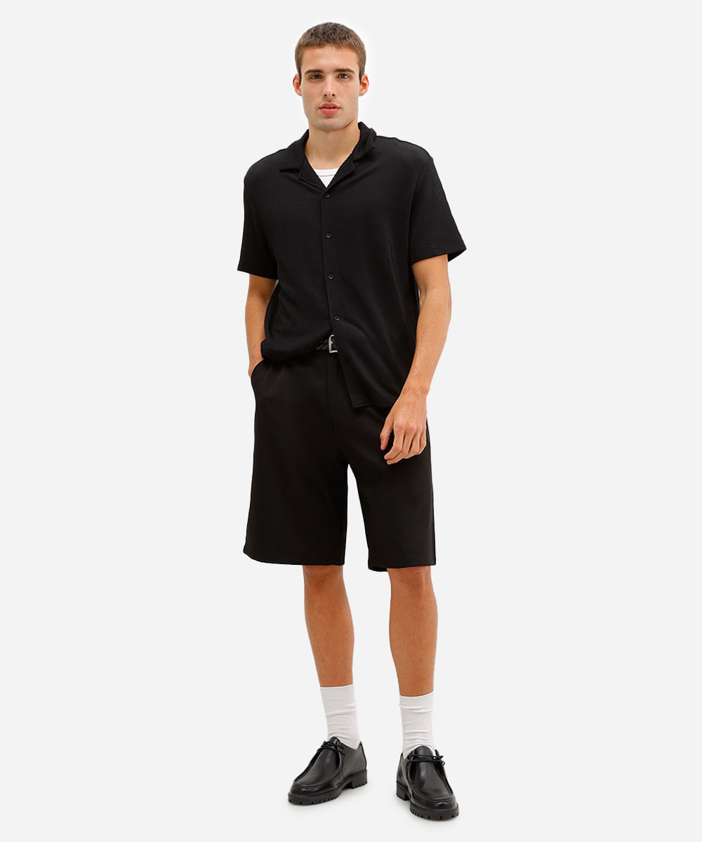 bermuda baggy masculina de alfaiataria  preta