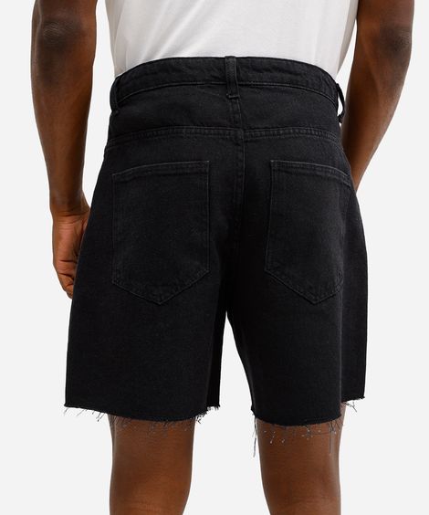 short masculino jeans barra a fio preto
