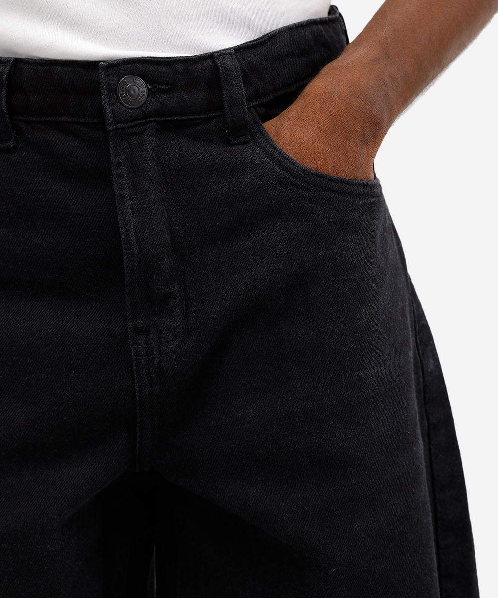 short masculino jeans barra a fio preto