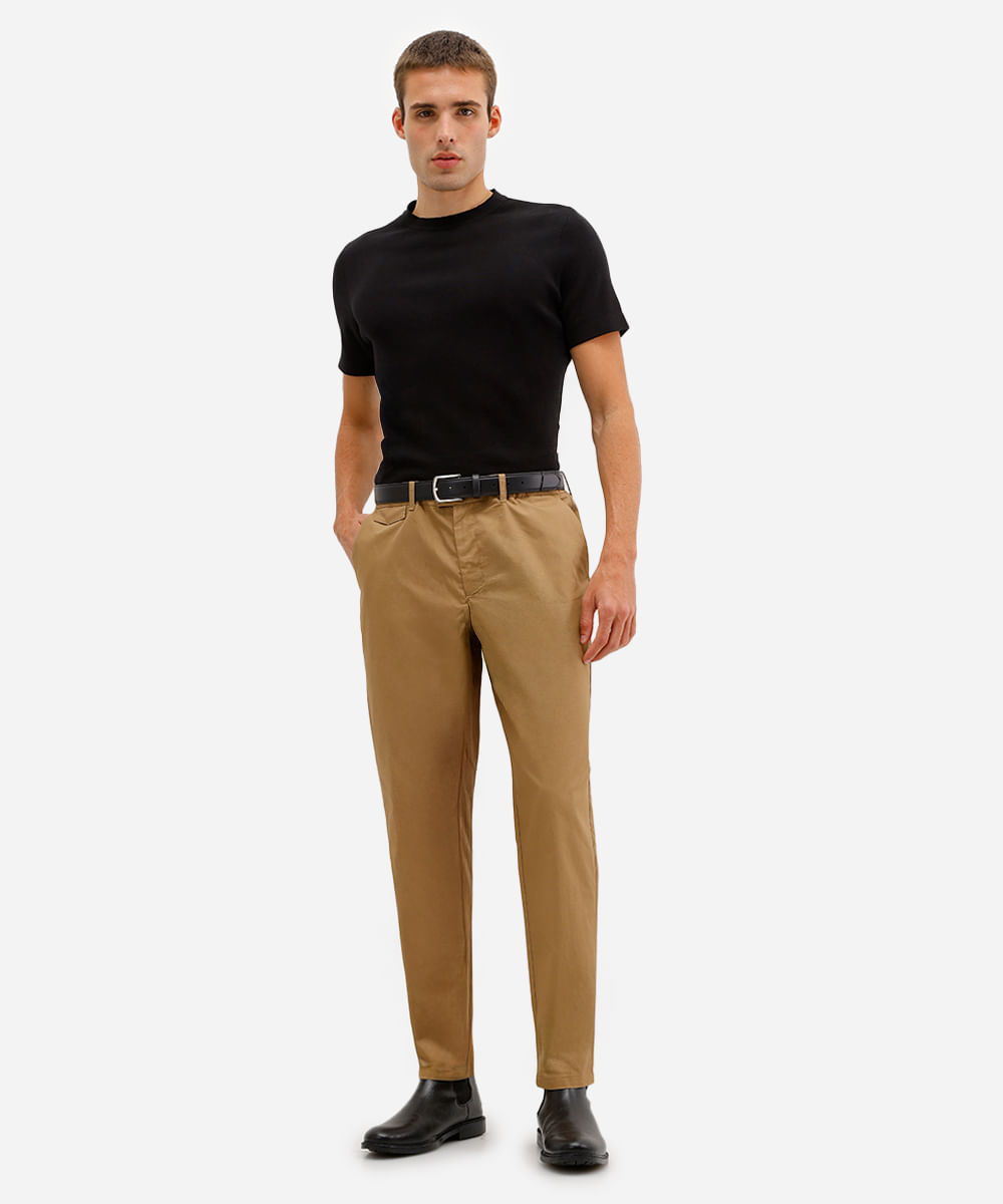 calça slim masculina de alfaiataria bege