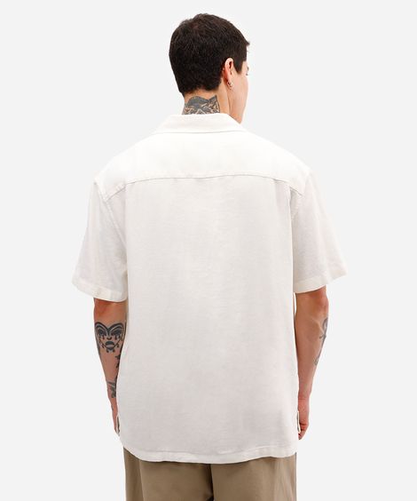 camisa masculina com linho manga curta off white