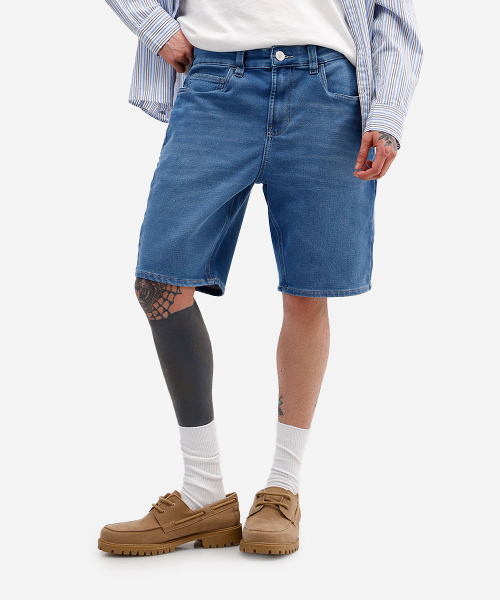 bermuda reta masculina comfort jeans azul