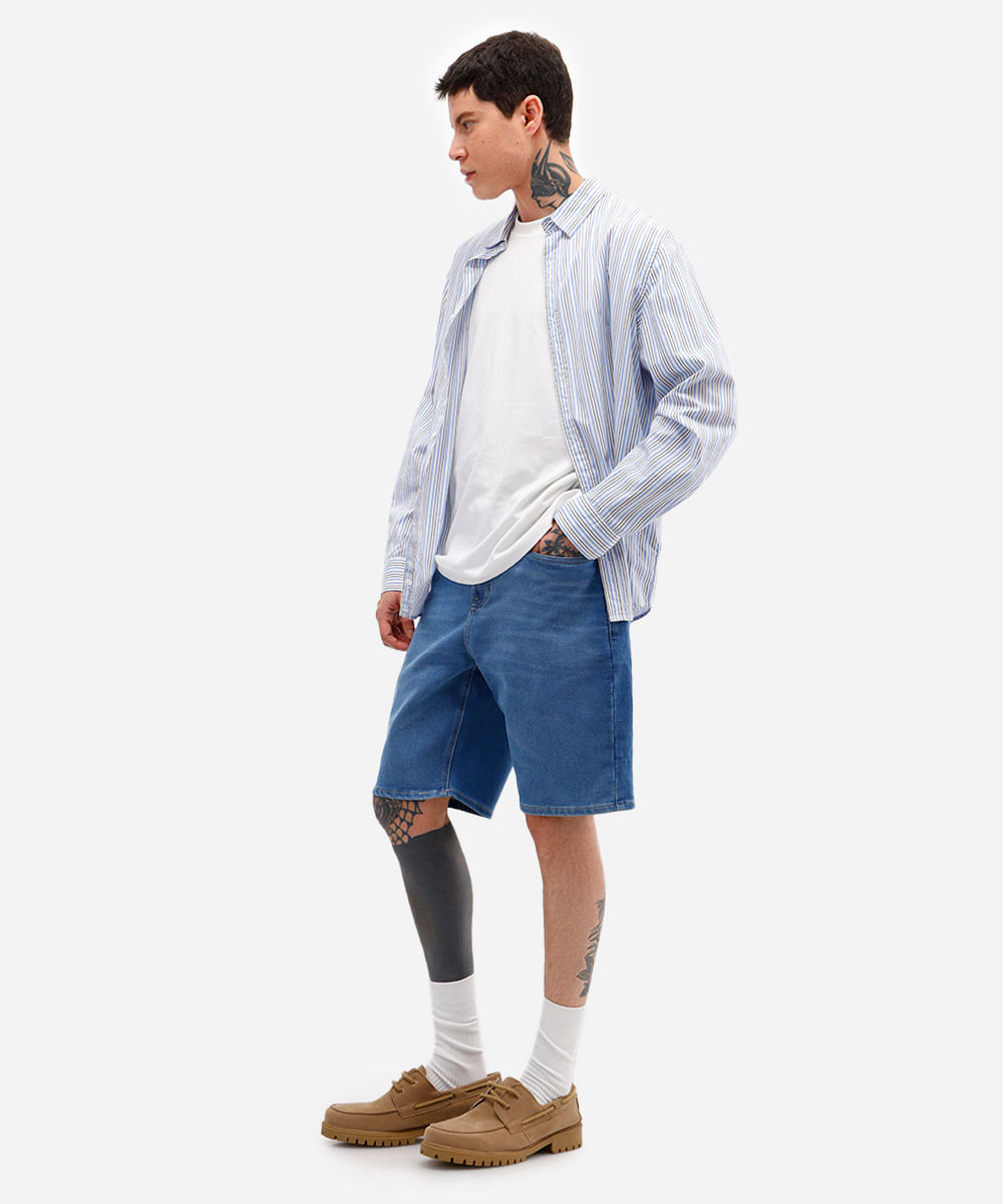 bermuda reta masculina comfort jeans azul
