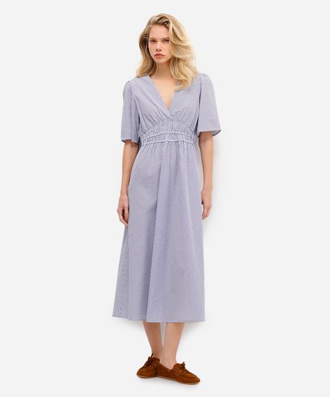 vestido midi feminino listrado off white