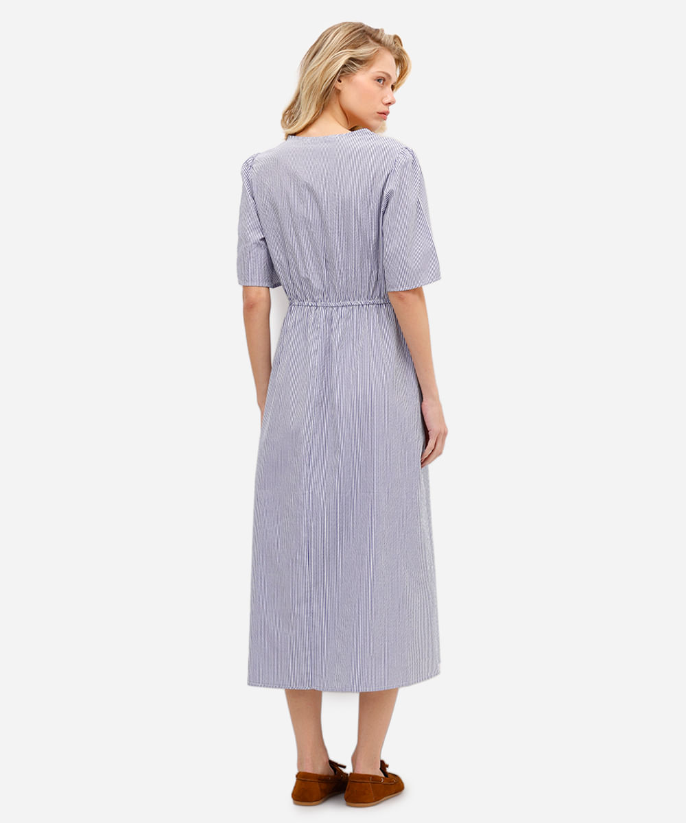 vestido midi feminino listrado off white