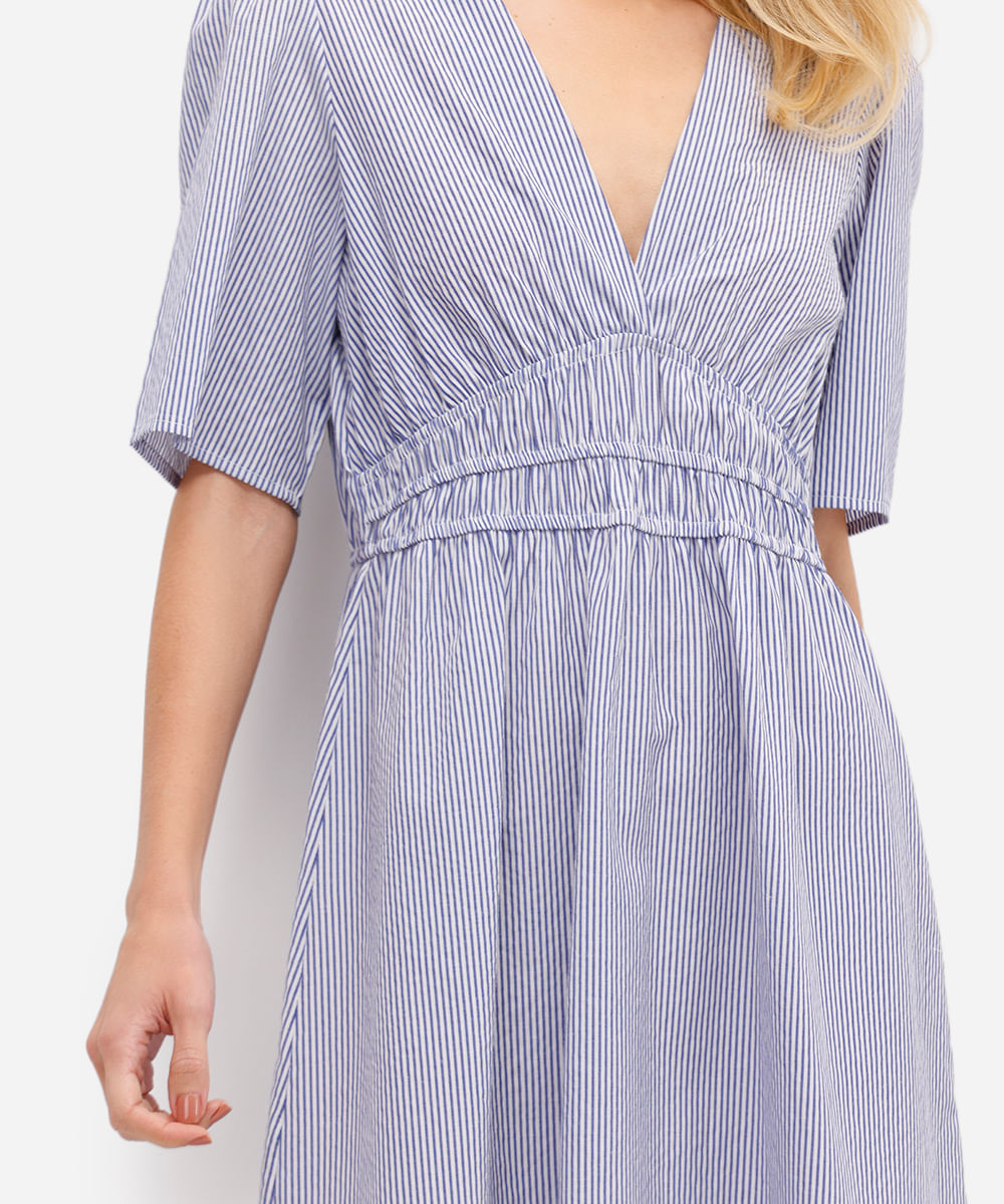 vestido midi feminino listrado off white