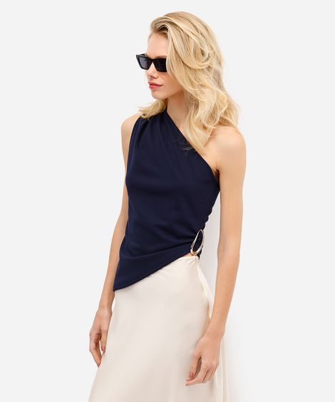 blusa ombro único feminina assimétrica azul