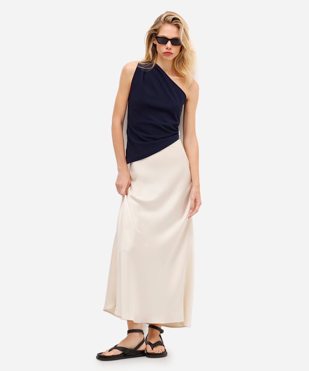 blusa ombro único feminina assimétrica azul