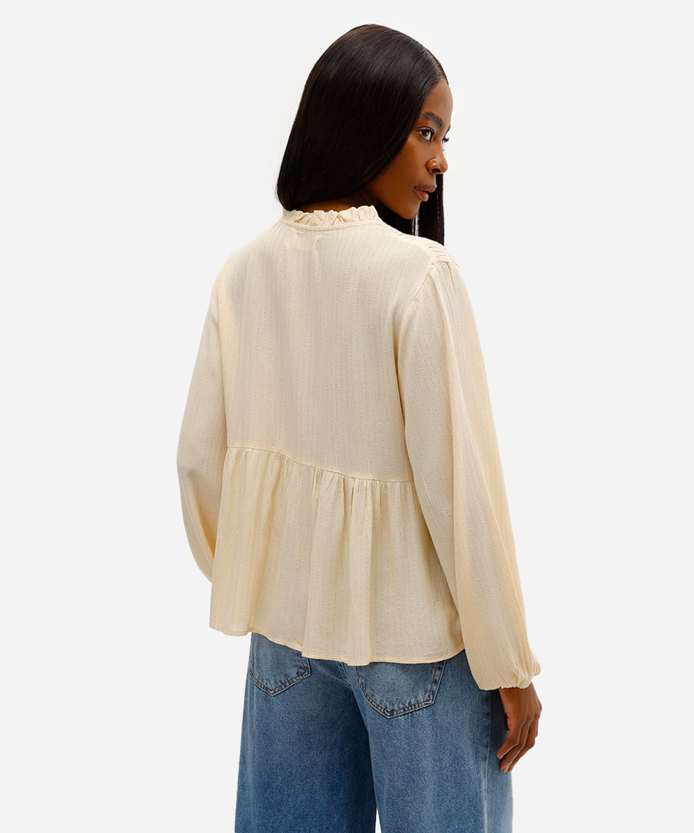 bata feminina de viscose franzida com lurex listrada amarela