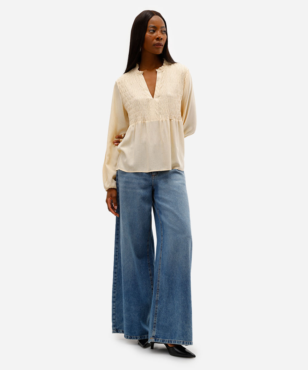 bata feminina de viscose franzida com lurex listrada amarela