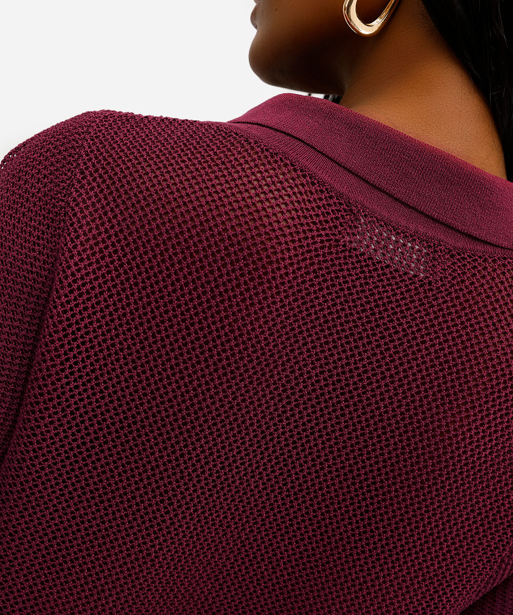 polo feminina de tricot manga curta vinho