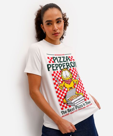 camiseta feminina manga curta garfield off white