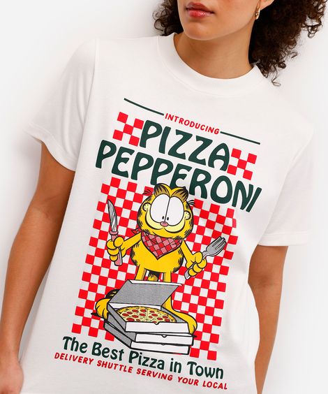 camiseta feminina manga curta garfield off white