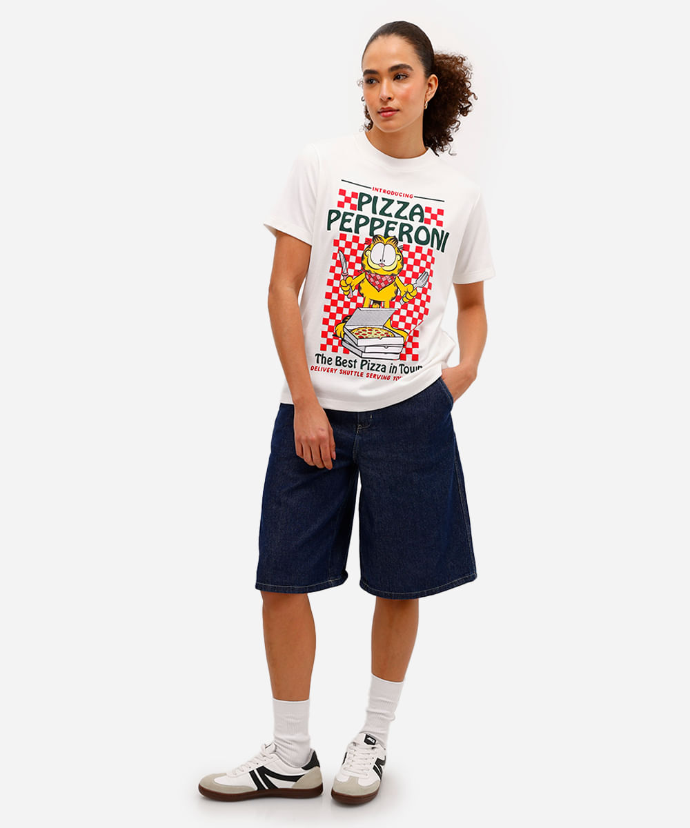 camiseta feminina manga curta garfield off white