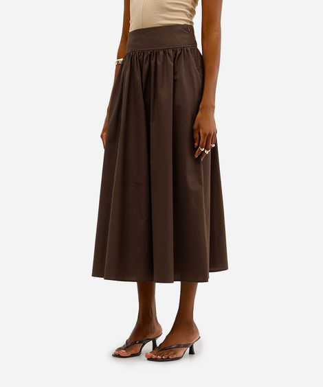 saia midi feminina com algodão marrom