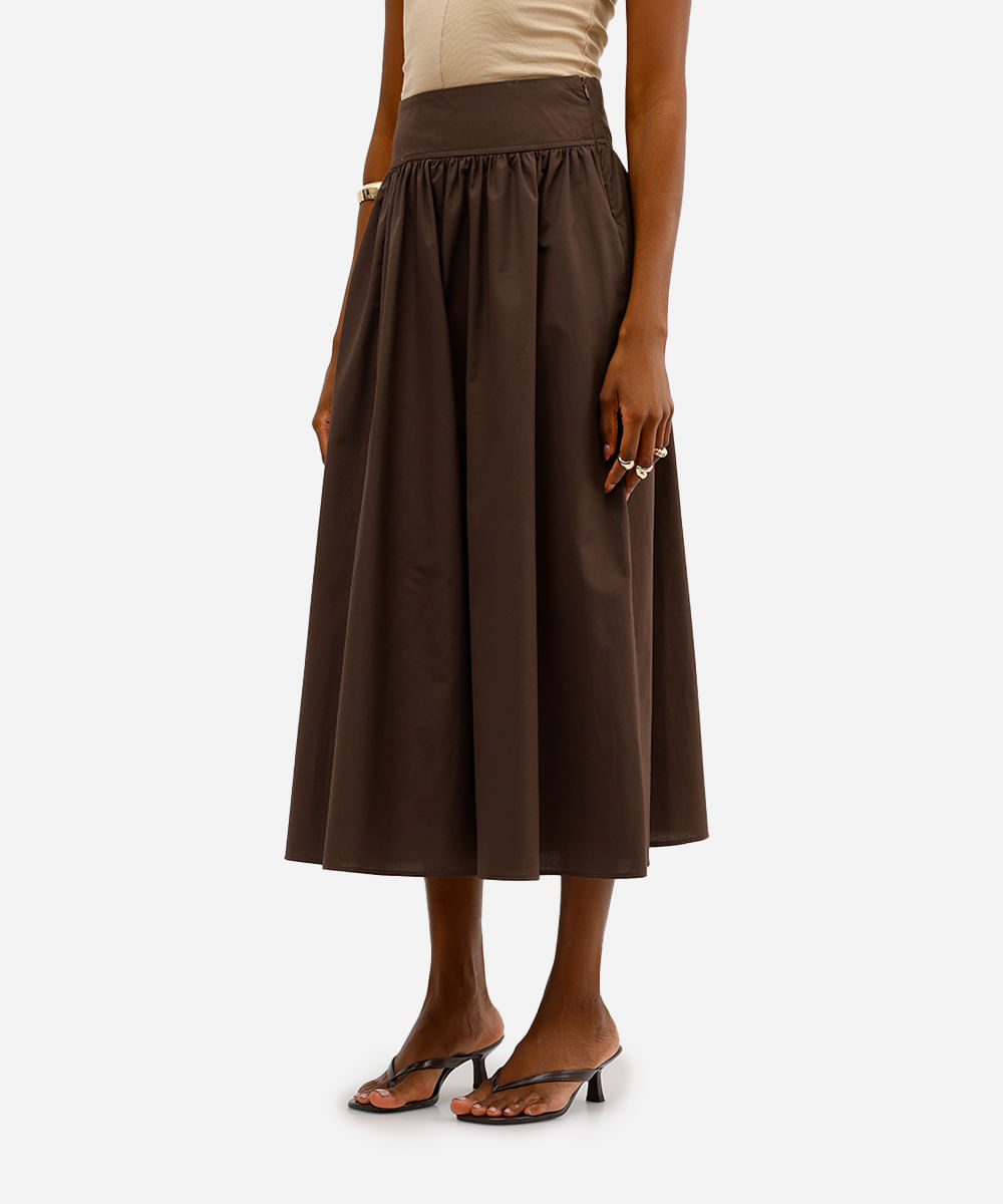 saia midi feminina com algodão marrom