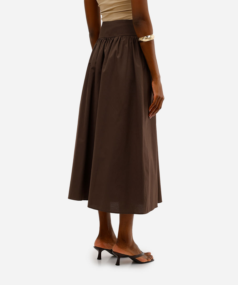 saia midi feminina com algodão marrom