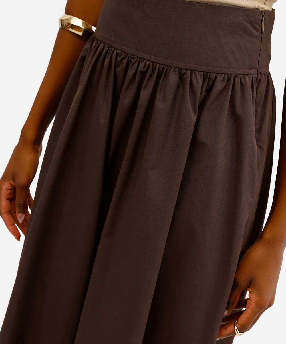 saia midi feminina com algodão marrom