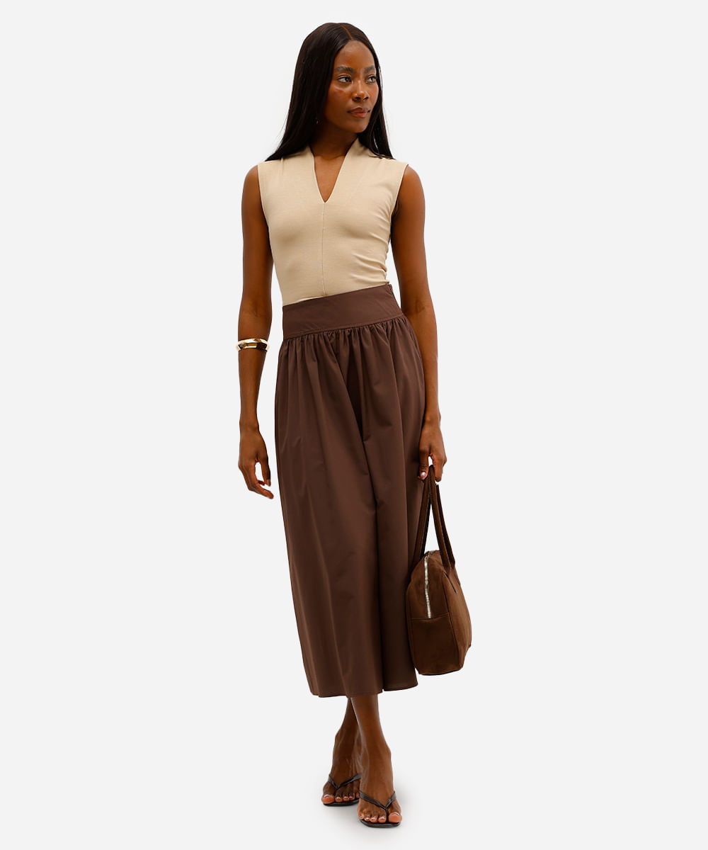 regata feminina com viscose decote v bege