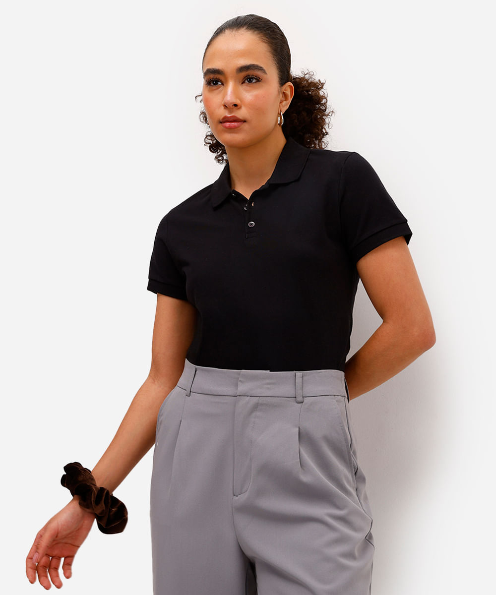 polo básica feminina de algodão preta